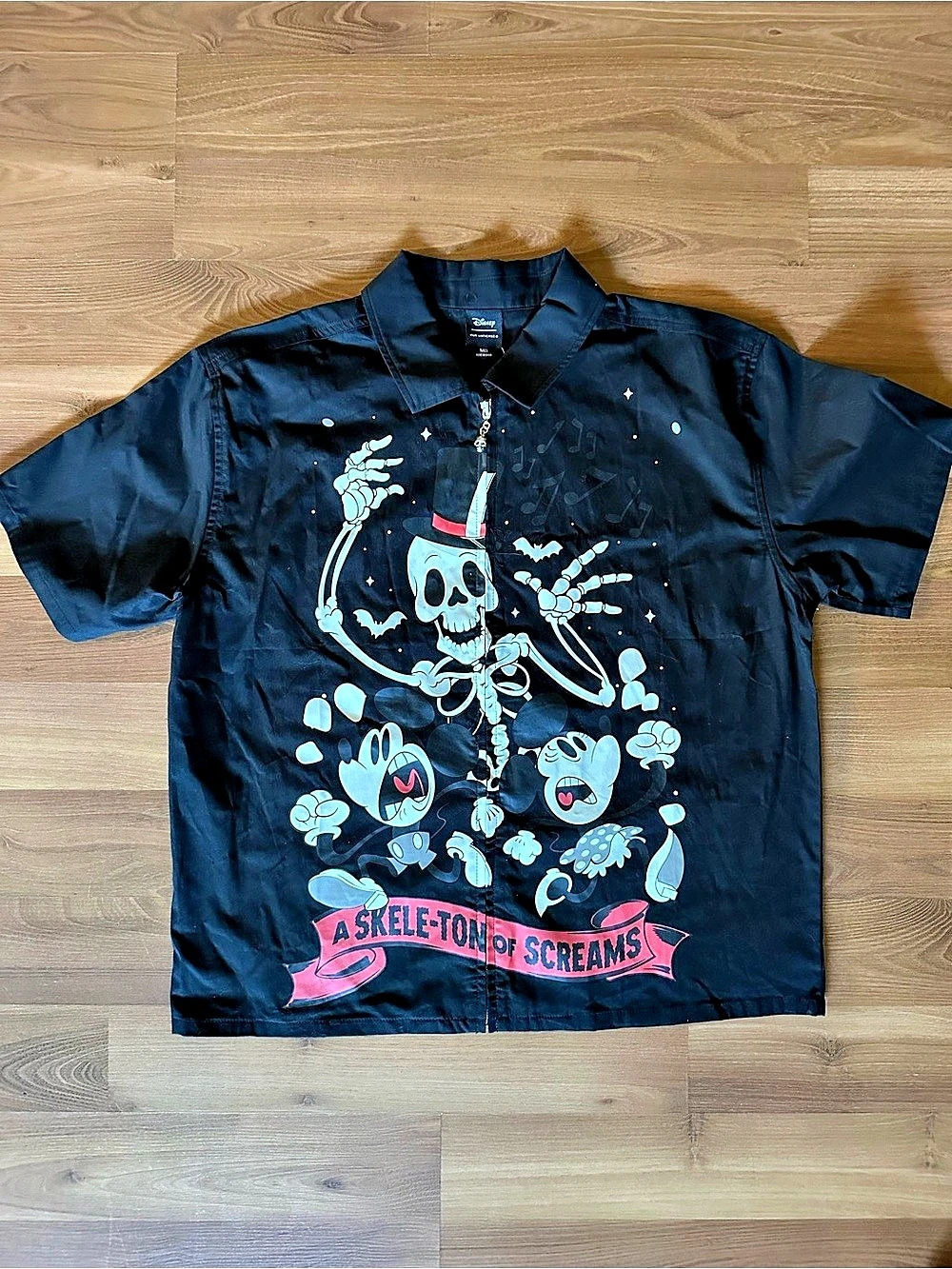 🆕 Disney Our Universe Disney Mickey Mouse & Minnie Mouse Skeleton Woven Top Blac